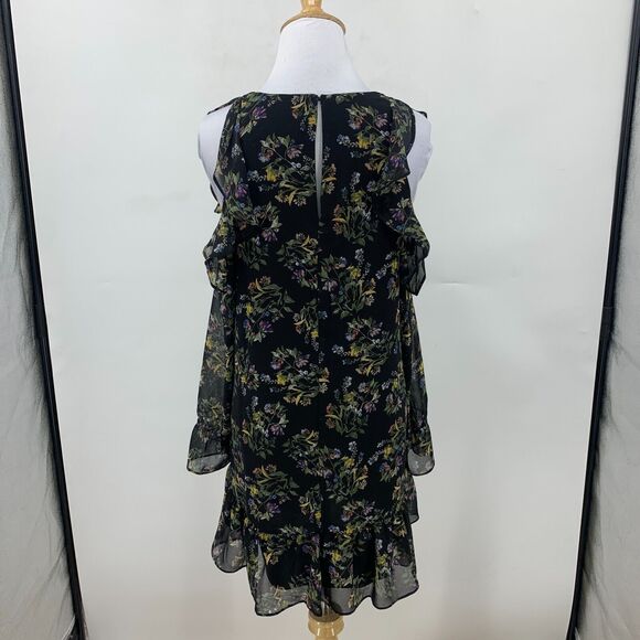 BCBGeneration Cold Shoulder Dress Womens XXS 2XS Floral Ruffle Lined Keyhole - Picture 3 of 15